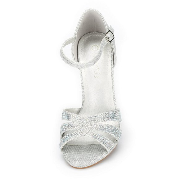 Women's Ankle Strap Stolettos Low Heel Sandals Open Toe Dress Shoes-silver - Picture 2 of 5